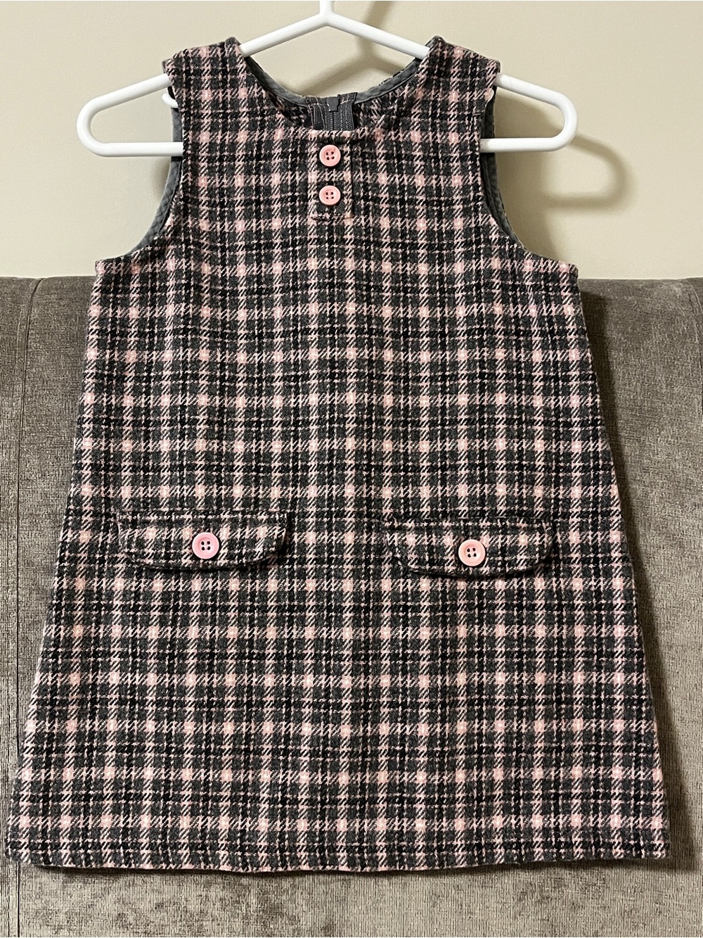 United Colors Of Benetton Pink and Black Plaid A-Line Girls' Dress Size 2T - 24m